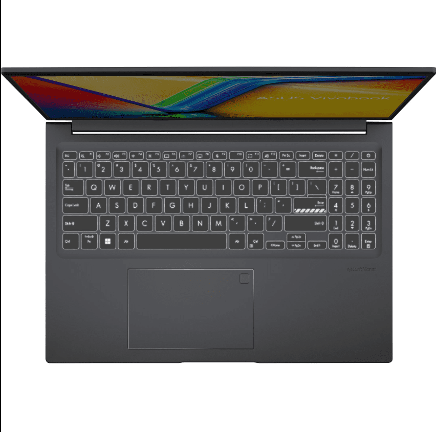 ASUS Vivobook 16 keyboard and display close up for coding