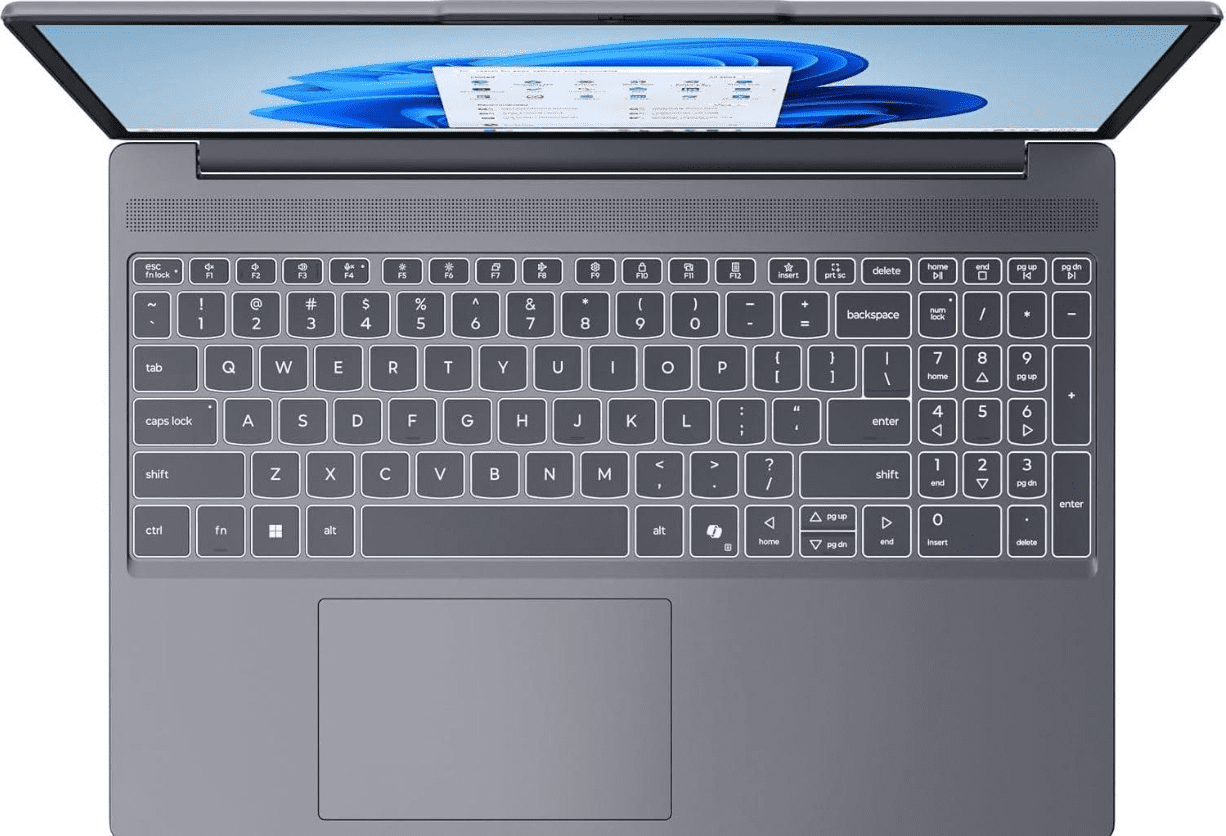 Lenovo IdeaPad Slim 3 keyboard and screen close up for programming